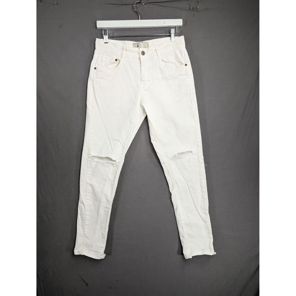 Zara Man Denim Collection White Distressed Skinny Jeans 30 6917/421/250/38